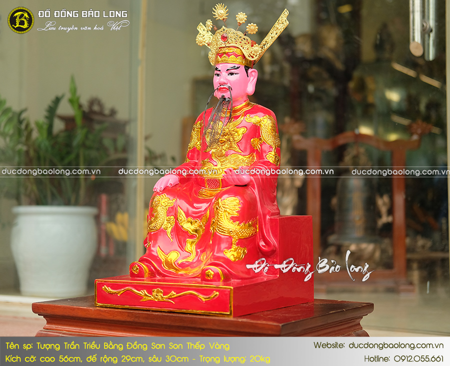 tượng đức thánh trần bằng đồng sơn son thếp vàng cao 56cm