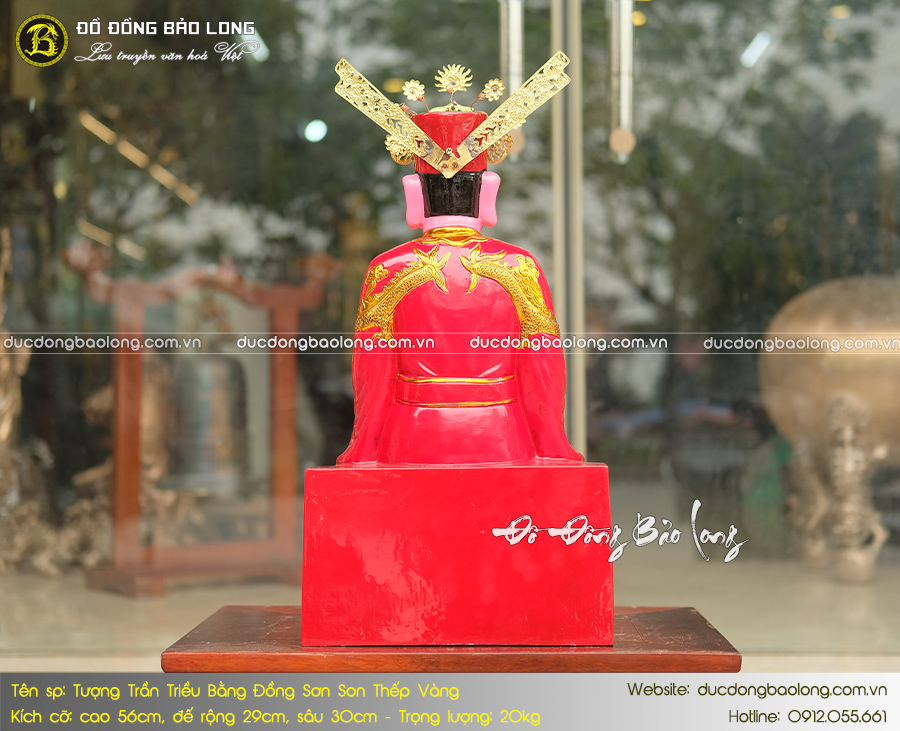 tượng đức thánh trần bằng đồng sơn son thếp vàng cao 56cm