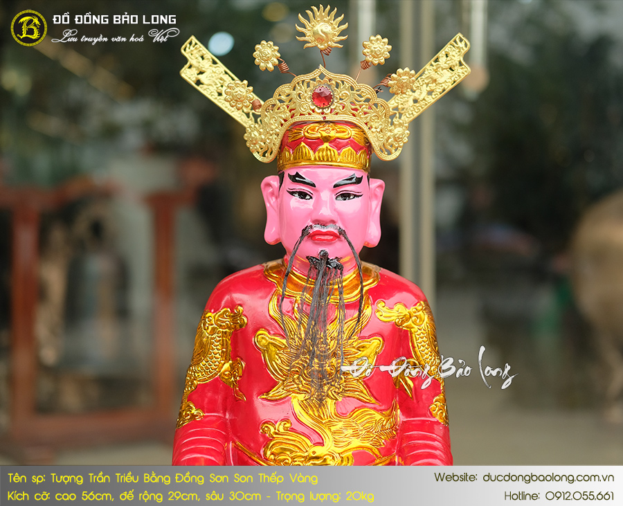 tượng đức thánh trần bằng đồng sơn son thếp vàng cao 56cm