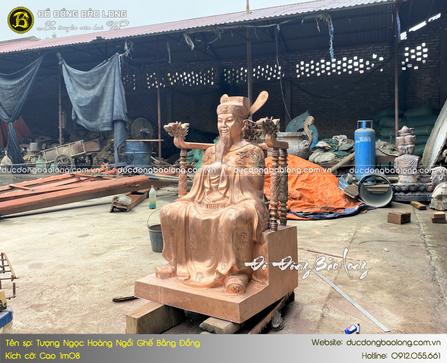 Tượng ngọc hoàng ngồi ghế bằng đồng đỏ cao 1m08