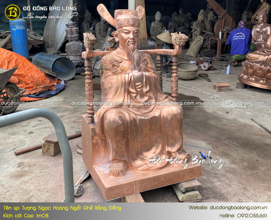 Tượng ngọc hoàng ngồi ghế bằng đồng đỏ cao 1m08