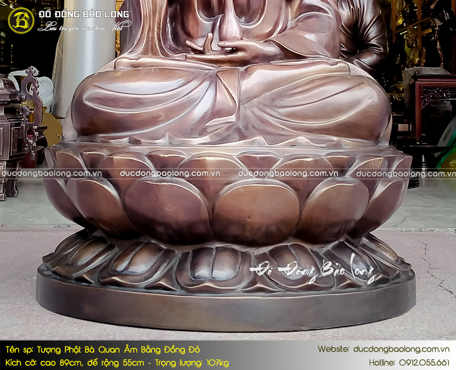 tượng phật bà quan âm bằng đồng đỏ màu giả cổ cao 89cm