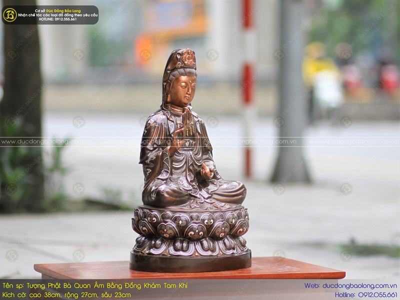 tượng phật bà quan âm 38cm khảm tam khí