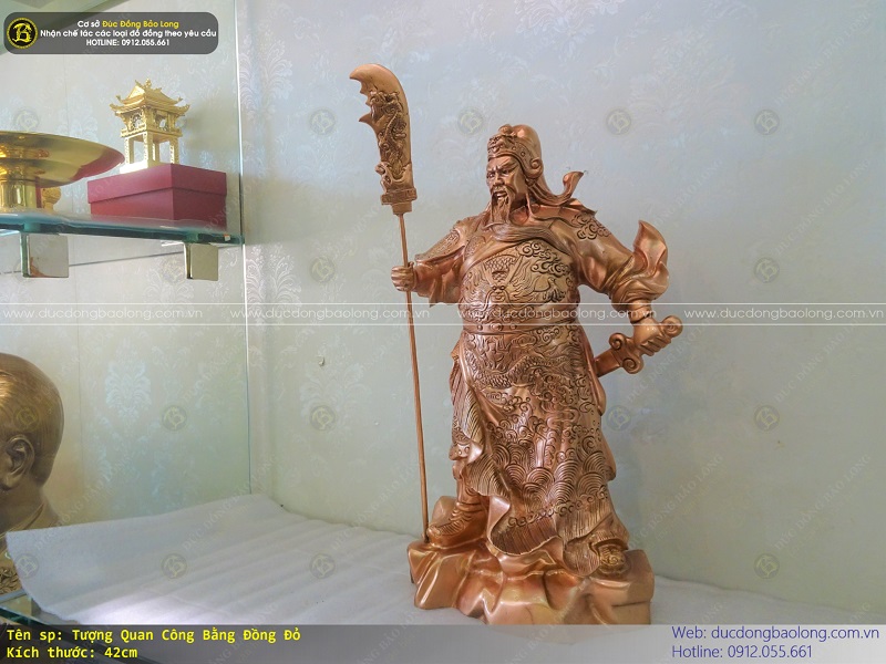 tượng quan công bằng đồng đỏ 42cm