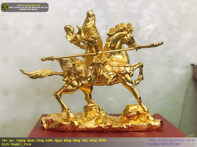 tượng quan công cưỡi ngựa bằng đồng 23cm dát vàng