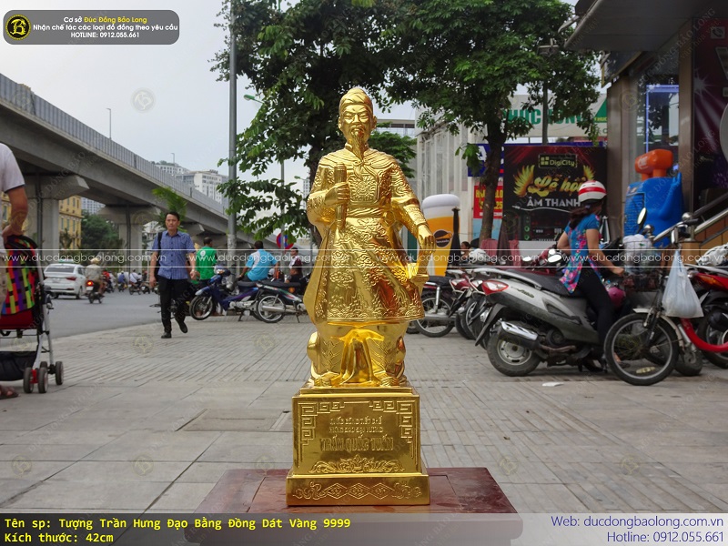 tượng trần hưng đạo bằng đồng 42cm dát vàng 9999