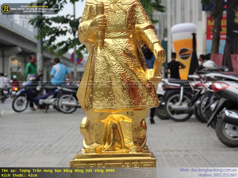tượng trần hưng đạo bằng đồng 42cm dát vàng 9999