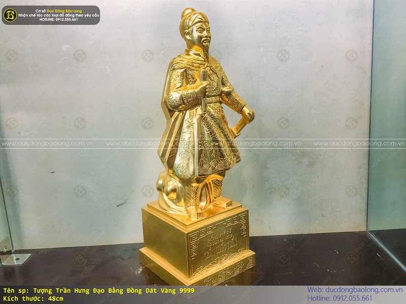 tượng trần hưng đạo bằng đồng 48cm dát vàng
