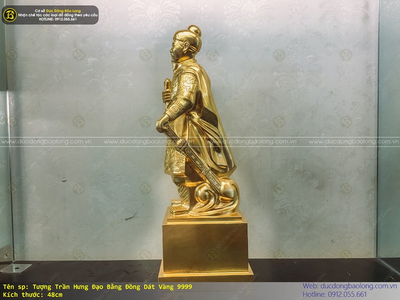tượng trần hưng đạo bằng đồng 48cm dát vàng