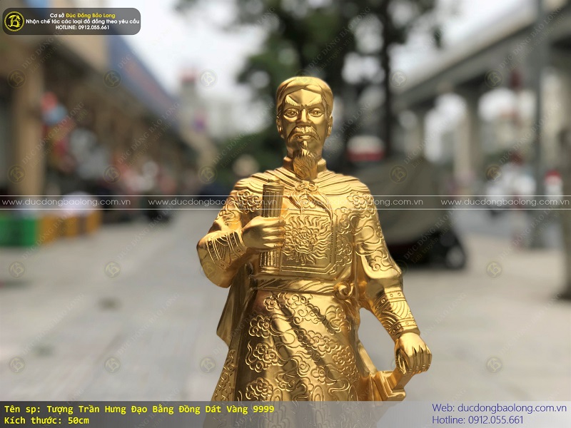 tượng trần hưng đạo bằng đồng 50cm dát vàng