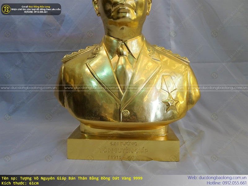 tượng võ nguyên giáp bằng đồng 61cm dát vàng 9999