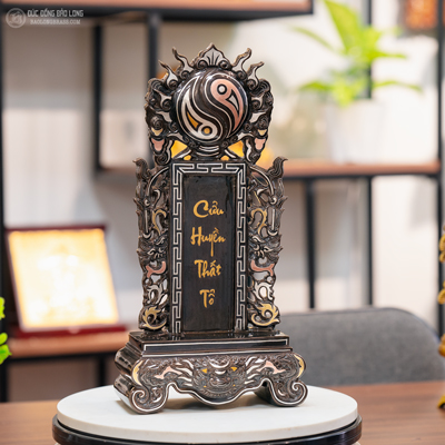 Bài Vị Thờ Gia Tiên Đúc Bằng Đồng Khảm Ngũ Sắc Cao 42cm