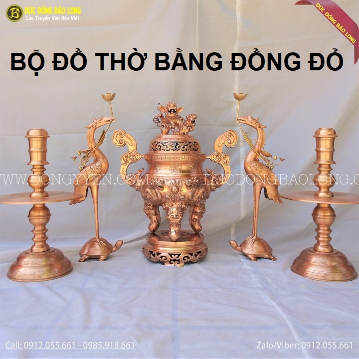 Bộ Đồ Thờ Bằng Đồng Đỏ