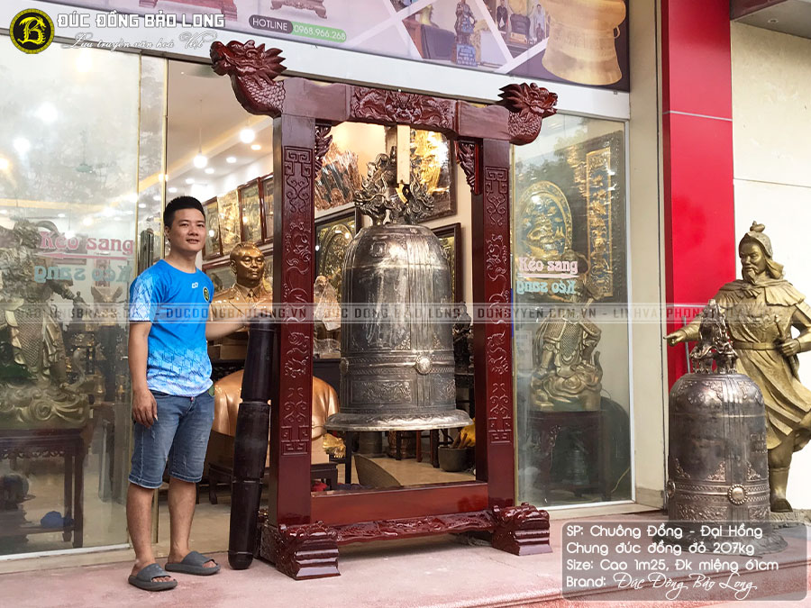 Chuông Đồng 207kg Và Giá treo Gỗ Lim Cho Khách Hàng Trà Vinh
