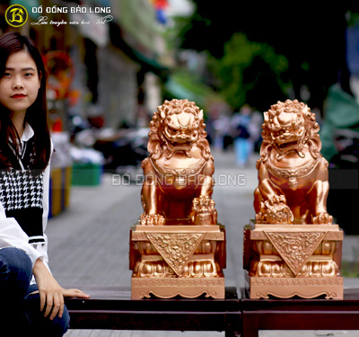 Đôi Nghê trấn phong thủy bằng đồng đỏ cao 61cm