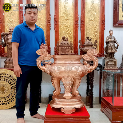 Lư Hương Cắm Nhang Bằng Đồng Đỏ Cao 81cm