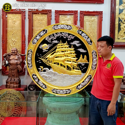 Mâm Đồng Thuận Buồm Xuôi Gió Dát Vàng Bạc Đường Kính 1m