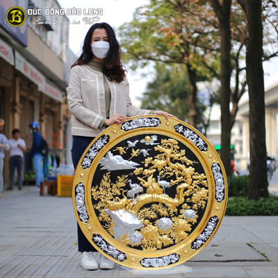 Mâm Đồng Tùng Hạc Dát Vàng Bạc Đường Kính 1m