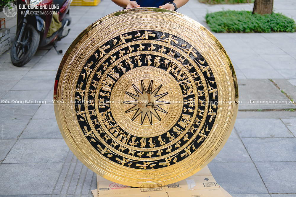 Mặt Trống Đồng Gò Chạm Mạ Vàng 24K ĐK 100cm