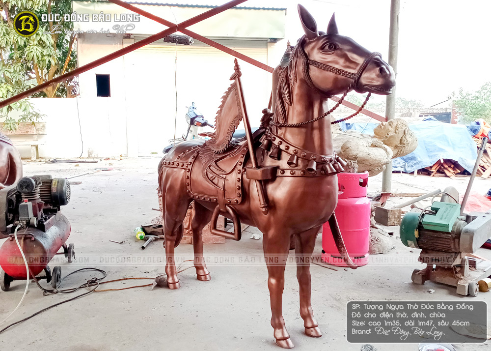 Tượng Ngựa Thờ Đúc Đồng Đỏ Cho Điện Thờ, Nhà Chùa Cao 1m35