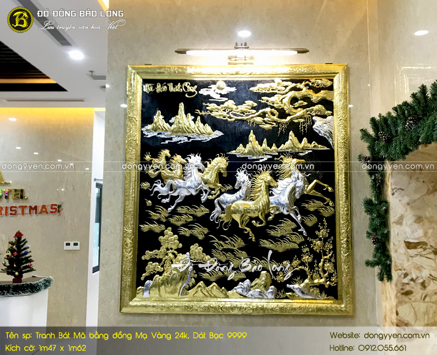 Tranh Bát Mã mạ vàng dát bạc 1m62 x 1m47 cho khách Đà Nẵng
