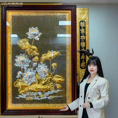 Tranh Đồng Hoa Sen Dát Vàng Dát Bạc Khổ 1m55 x 1m07