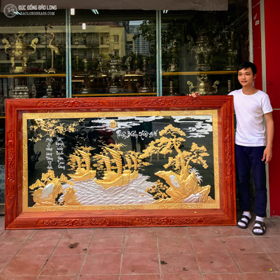 Tranh Thuận Buồm Xuôi Gió Bằng Đồng Mạ Vàng, Dát Bạc
