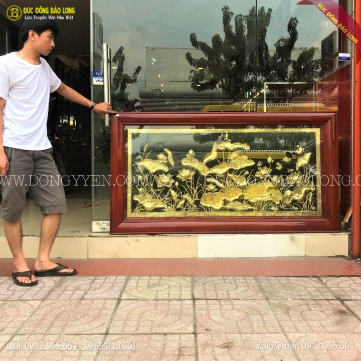 Tranh Hoa Sen Bằng Đồng Khung 1m70 x 90cm