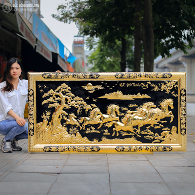 Tranh Mã Đáo Thành Công khung liền đồng mạ vàng 1m76 x 89cm