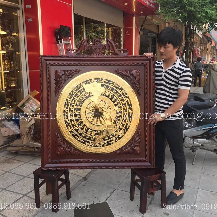Tranh Mặt Trống Đồng Hình Bản Đồ Việt Nam Mạ Vàng 24k