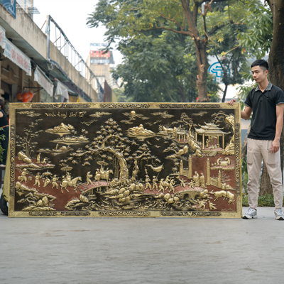 Tranh Phù Điêu Vinh Quy Bái Tổ Bằng Đồng Màu Trầm Cổ 2m65 x 1m31