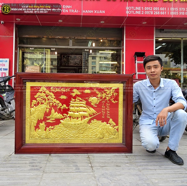 Tranh Thuận Buồm Xuôi Gió 1m27 x 88cm Mạ Vàng 24k Nền Đỏ