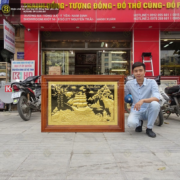 Tranh Thuận Buồm Xuôi Gió 1m27 x 88cm Mạ Vàng 24k Nền Đen