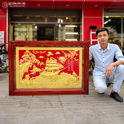 Tranh Thuận Buồm Xuôi Gió 1m27 x 88cm Mạ Vàng 24k Nền Đỏ