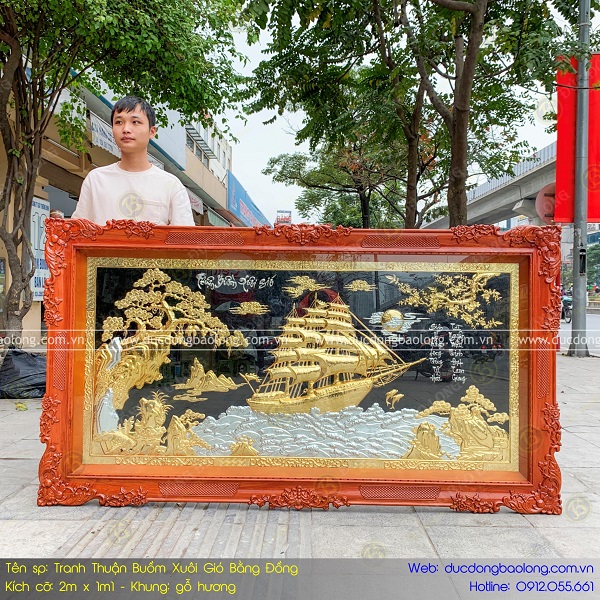 Tranh Thuận Buồm Xuôi Gió Bằng Đồng 2m x 1m1 Mạ Vàng Dát Bạc