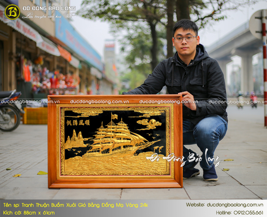 Tranh Thuận Buồm Xuôi Gió Bằng Đồng 88cm x 61cm Mạ Vàng 24k