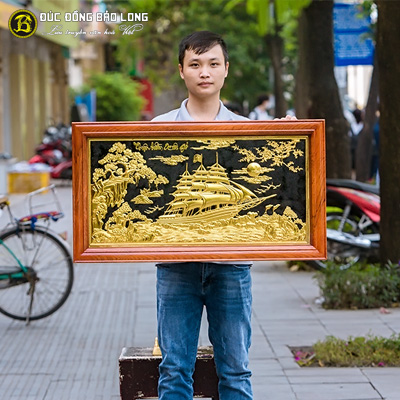 Tranh Thuận Buồm Xuôi Gió Bằng Đồng Dát Vàng 48x88cm