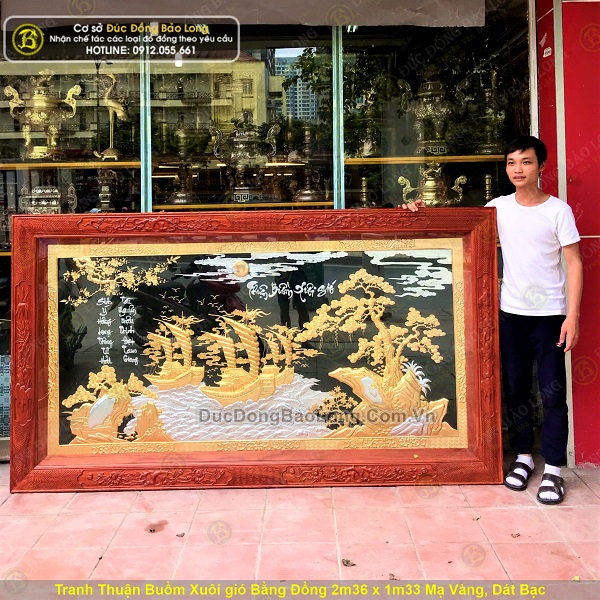 Tranh Thuận Buồm Xuôi Gió Bằng Đồng Mạ Vàng, Dát Bạc