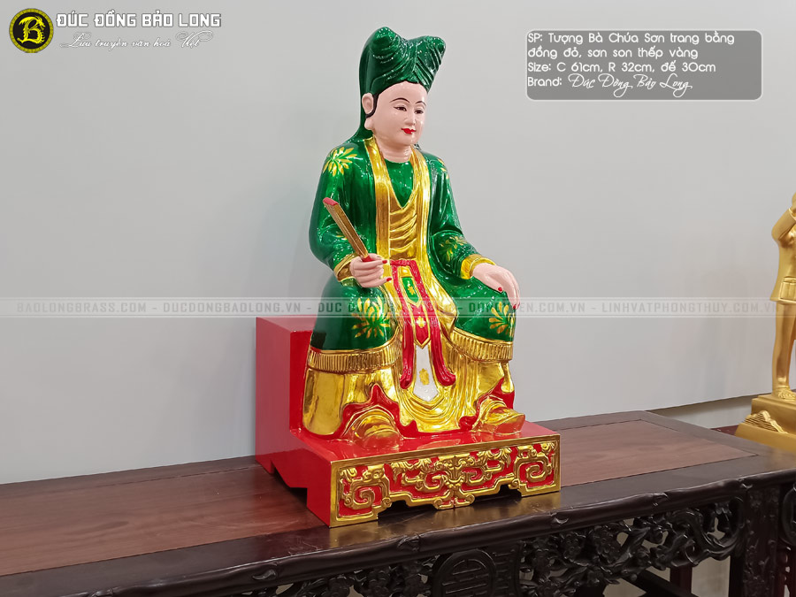 Tượng Bà Chúa Sơn Trang Bằng Đồng Đỏ Sơn Son Thếp Vàng Cao 61cm