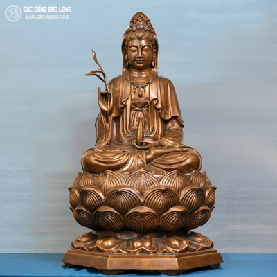 Tượng Bồ Tát Quan Âm Bằng Đồng Đỏ Cao 81Cm Màu Trầm Cổ