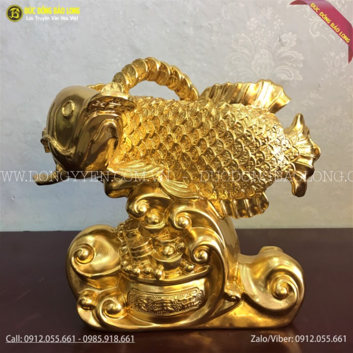 Tượng Cá Rồng Bằng Đồng Thếp Vàng 9999