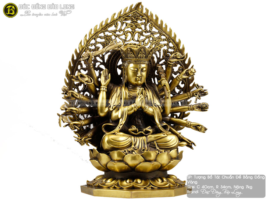Tượng Phật Chuẩn Đề Bằng Đồng Vàng Cao 40cm Màu Mộc
