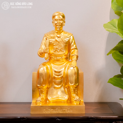 Tượng Đức Thánh Trần Triều Ngồi Bằng Đồng Đỏ Dát Vàng 9999 Cao 50cm