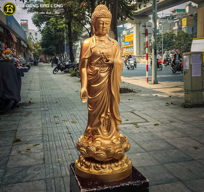 Tượng Phật A Di Đà bằng đồng đỏ dáng đứng cao 1m
