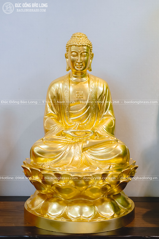 Tượng Phật A Di Đà Bằng Đồng Đỏ Dát Vàng 9999 Cao 69Cm