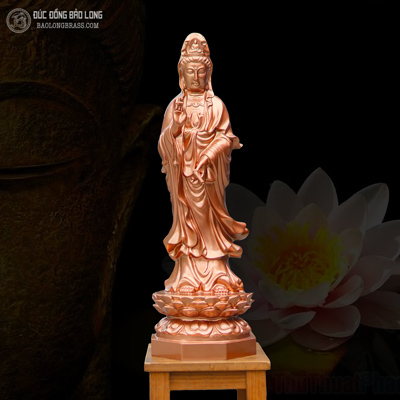 Tượng Phật Bà Quan Âm Bồ Tát Bằng Đồng Đỏ Cao 61Cm