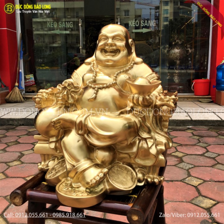 Tượng Phật Di Lặc Ngồi Ngai Rồng Bằng Đồng Cao 42cm