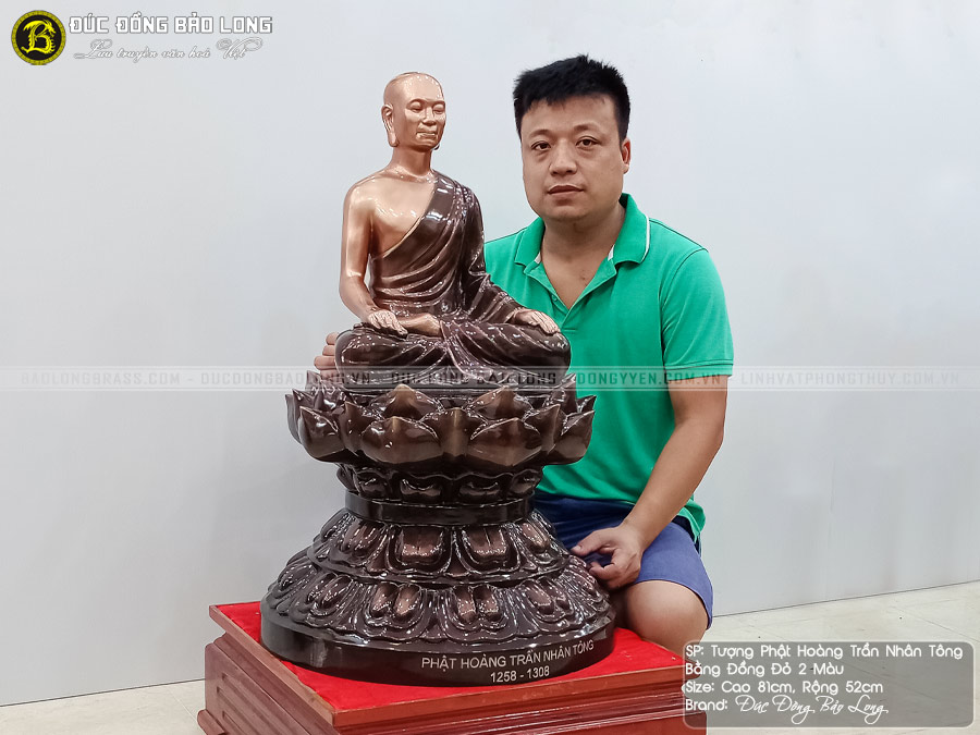 Tượng Phật Hoàng Trần Nhân Tông Đồng Đỏ 2 Màu Cao 81cm