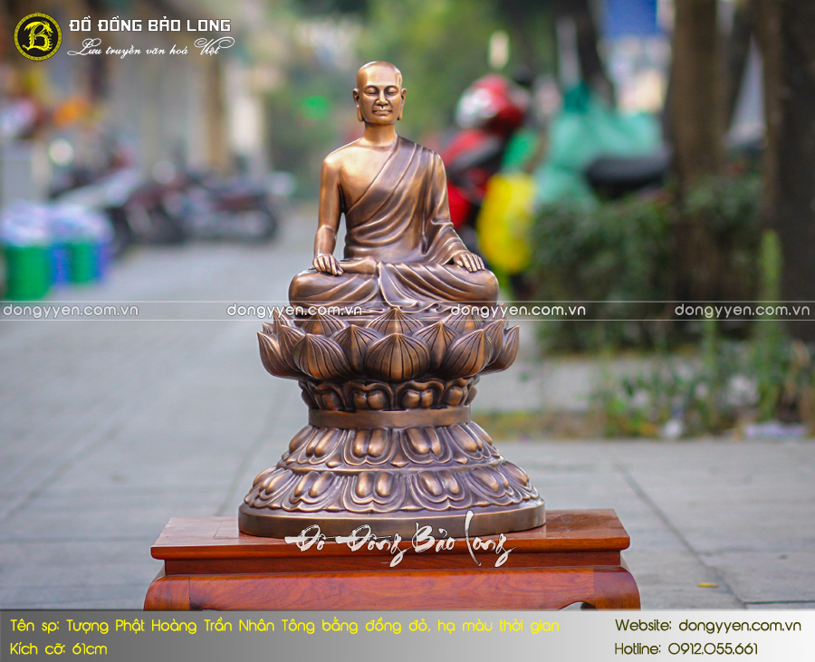 Tượng Phật Hoàng Trần Nhân Tông bằng đồng đỏ giả cổ 61cm