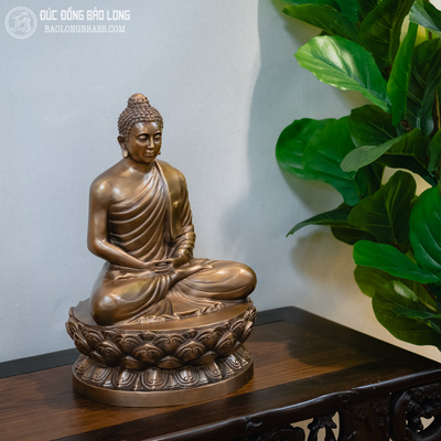 Tượng Phật Thích Ca Bằng Đồng Đỏ Màu Trầm Cổ Cao 40Cm